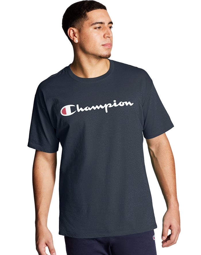 Champion Mens T-Shirt NZ - Graphic Jersey Script Logo Navy ( 9123-LRQGM )